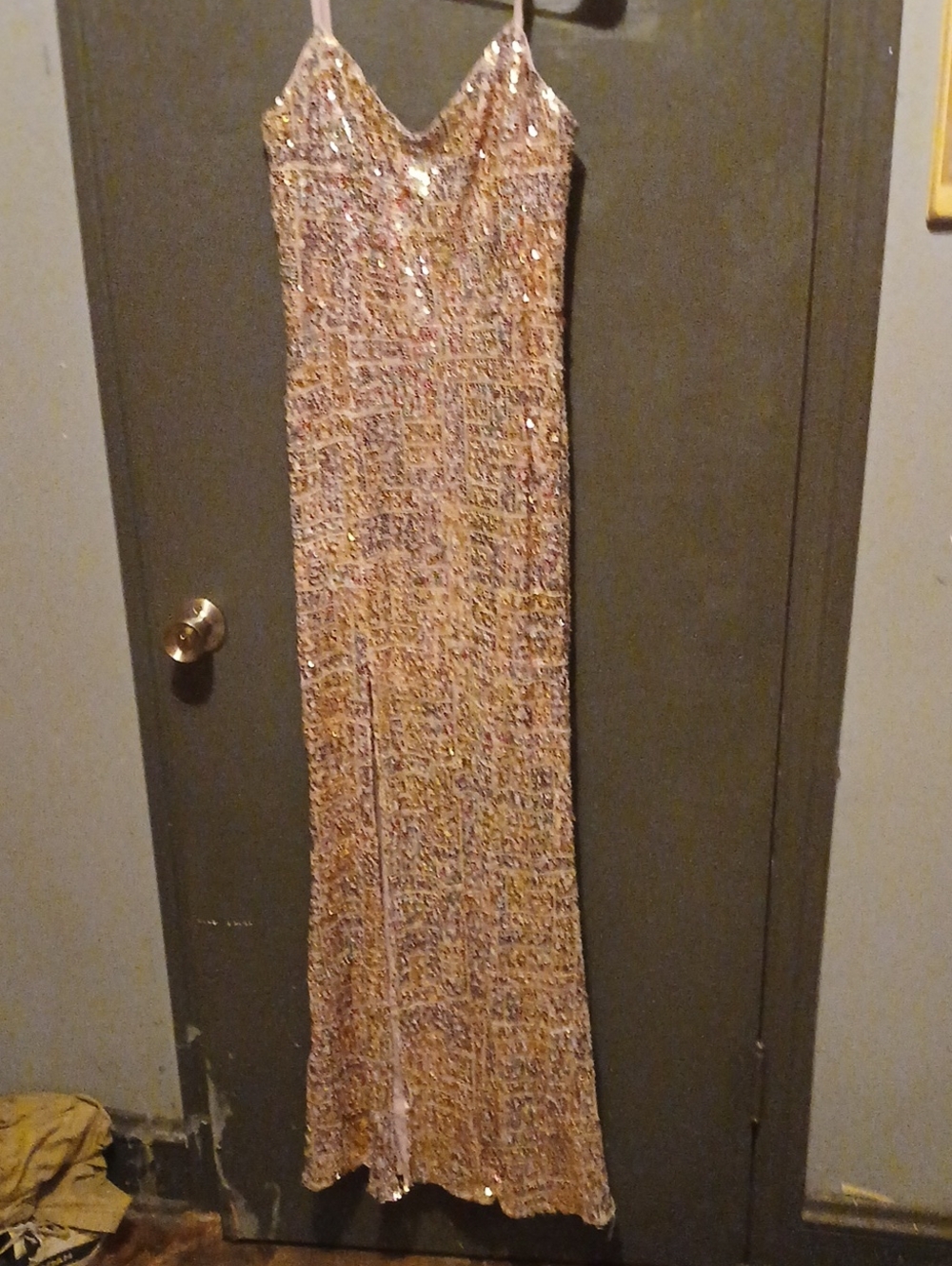 Dress the Population Rose Gold Sequin Maxi Slip Dress